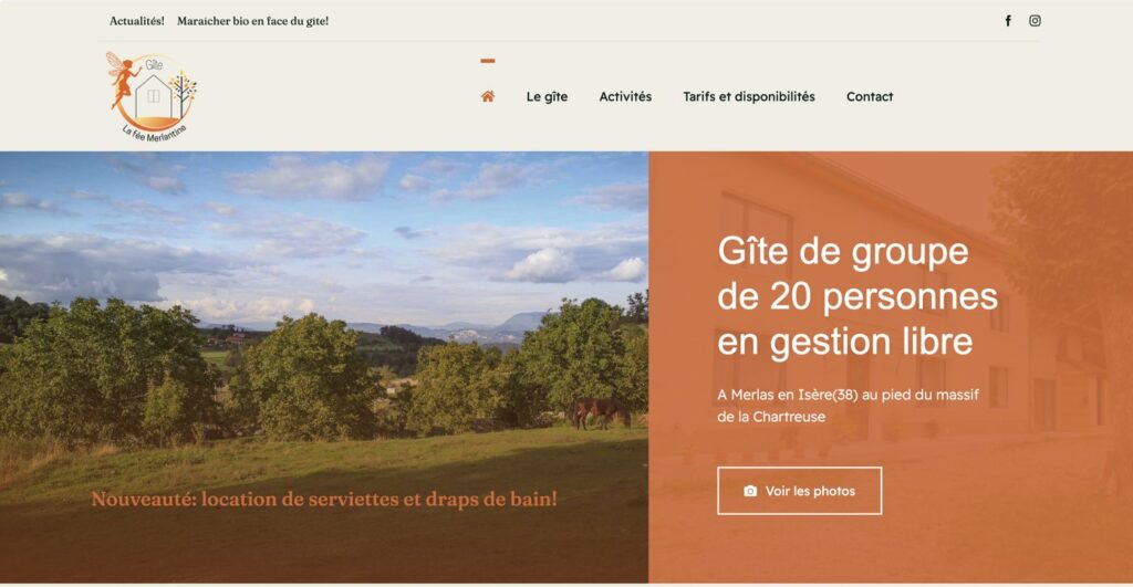 Page d'accueil du site du gîte La fée Merlantine